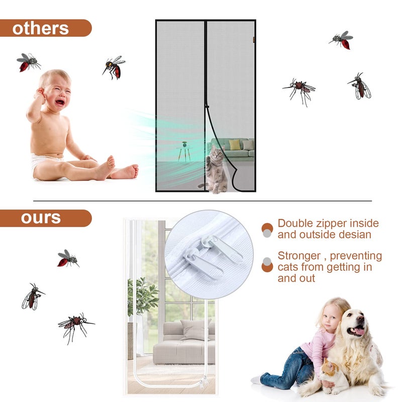 Dixutzi Pet Screen Door Thickened Cat Resistant Mesh Screen Door for Living Room  Bedroom  Kitchen  Patio  Dog Cat Scratch Proof Screen with Zipper Closure (Fits Door Size up to 35''x 80''  White) - Image 4
